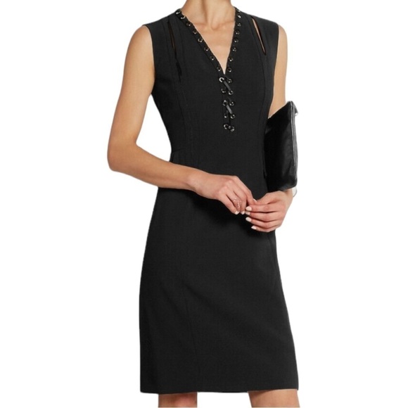 NWT ALTUZARRA Topi Lace Up Detail Peplum Dress Black 42 8 - Picture 3 of 15